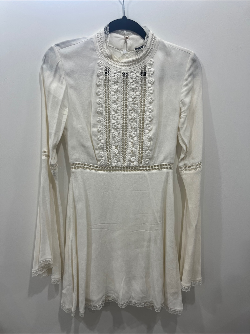 For Love & Lemons Women’s Cream Long Sleeve Dress with Flowers and Lace Details
